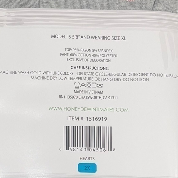 Honeydew Ladies Embroidered Lounge Set - Gray with Pink Hearts - Size 2X - Picture 5 of 6